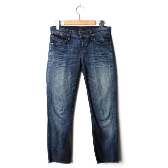 COH Citizens of Humanity DANI Cropped Straight Leg Jeans Raw Hem Dark Blue Denim - Picture 2 of 13